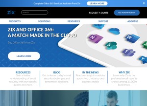 How zixcorp.com looks like on a tablet such as an iPad.