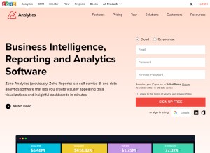 How zohoinsights.com looks like on a tablet such as an iPad.
