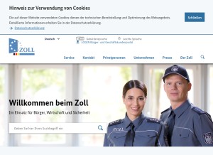 How zoll.de looks like on a tablet such as an iPad.