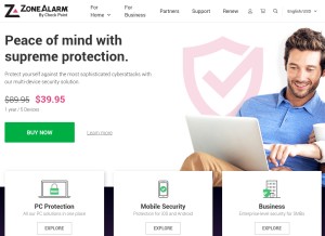 How zonealarm.com looks like on a tablet such as an iPad.