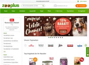 How zooplus.de looks like on a tablet such as an iPad.