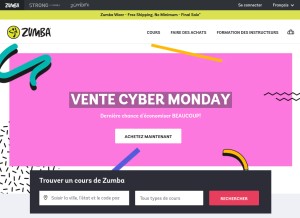 How zumba.com looks like on a tablet such as an iPad.