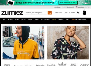 How zumiez.com looks like on a tablet such as an iPad.