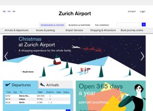 How zurich-airport.com looks like on a tablet such as an iPad.