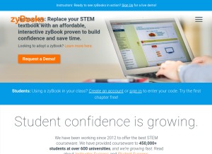 How zybooks.com looks like on a tablet such as an iPad.
